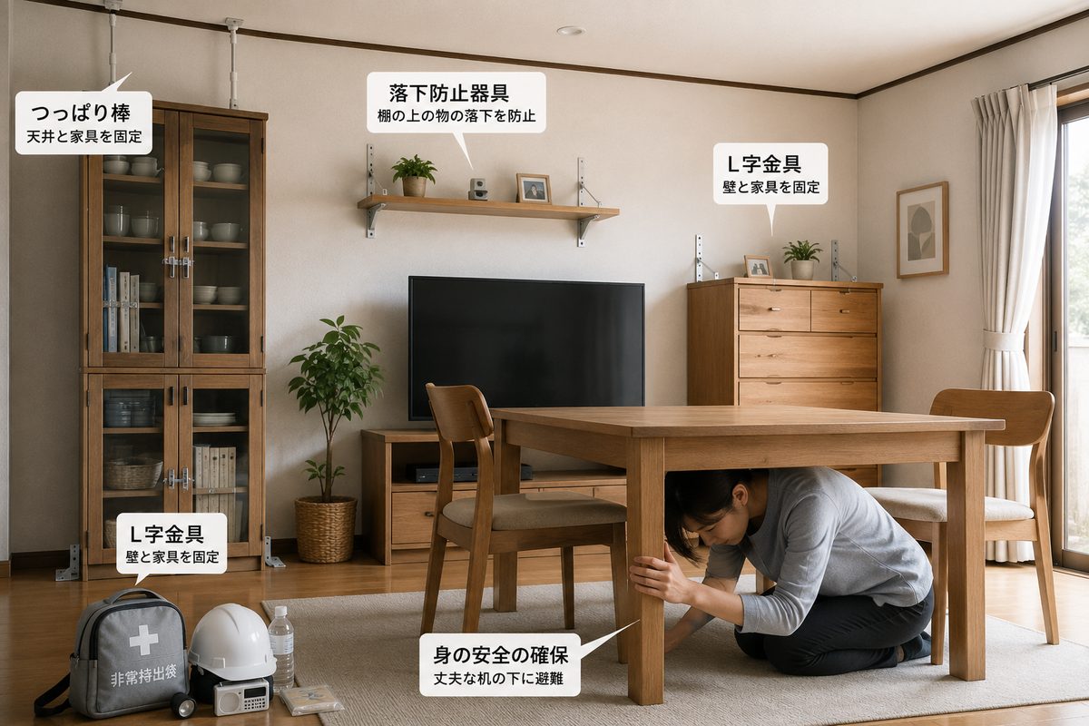 家具の固定と身を守る行動